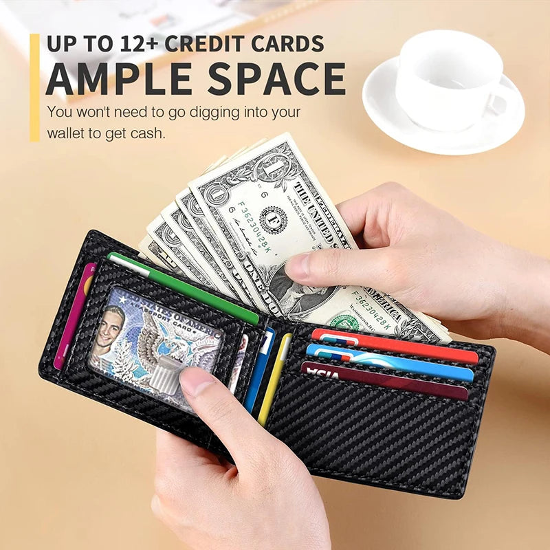 Men'S Wallet Ultra Thin 11 Credit Card Slot Leather RFID Blocking Small Thin Bifold Wallet for Men