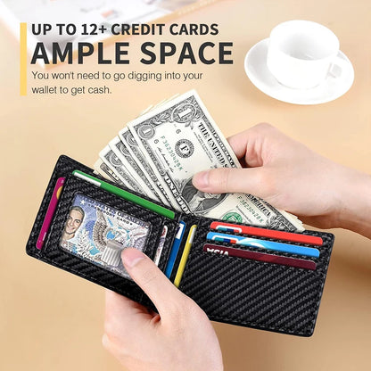 Men'S Wallet Ultra Thin 11 Credit Card Slot Leather RFID Blocking Small Thin Bifold Wallet for Men